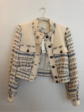 NWT Veronica Beard Cream Tweed Cropped Darren Jacket Size 8 $658